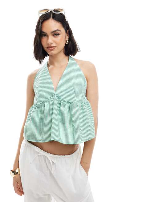 ASOS DESIGN - Top dos nu ouvert avec liens sur les côtés - Vert rayé