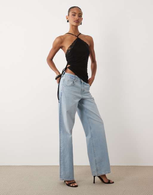 ASOS DESIGN - Top dos nu près du corps à découpe froncée avec bordure en dentelle - Noir, 2 de 4