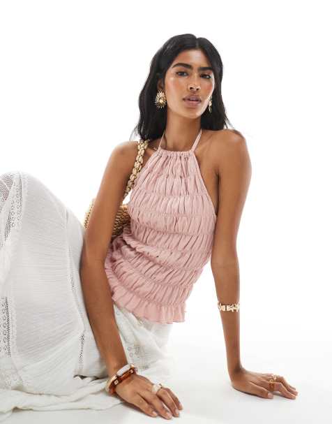 ASOS DESIGN - Top dos nu texturé avec fronces - Rose - view 1