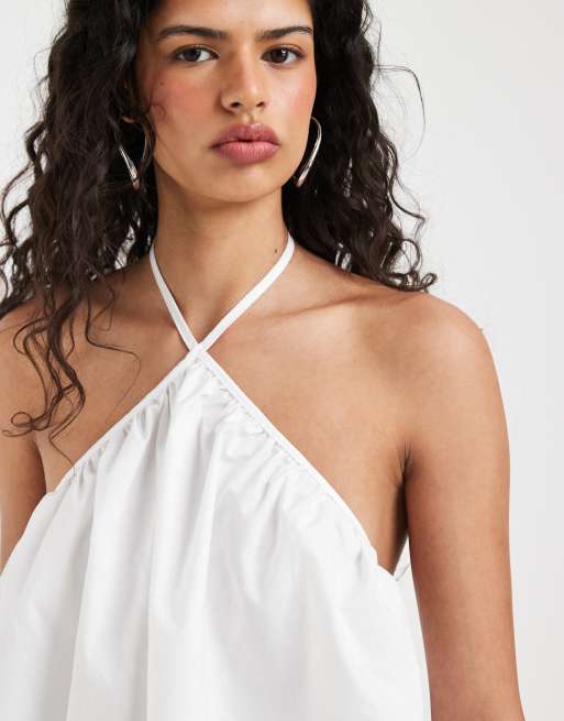 ASOS DESIGN - Top dos nu trapèze en popeline - Blanc, 3 de 4