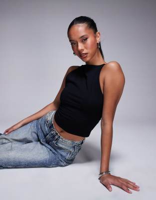ASOS DESIGN - Top double épaisseur à bretelles et encolure bateau style années 90 - Noir