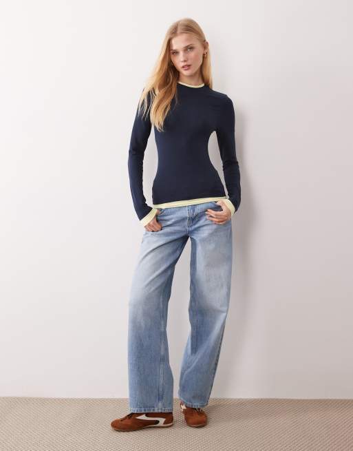 ASOS DESIGN - Top double épaisseur à manches longues - Bleu marine, 4 de 4