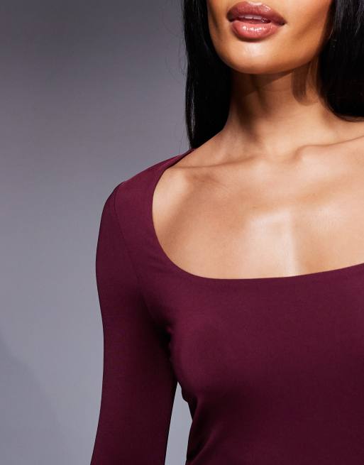ASOS DESIGN - Top double épaisseur à manches longues et col carré dégagé - Bordeaux, 4 de 4