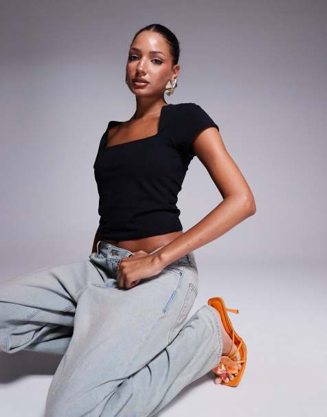 ASOS DESIGN - Top double épaisseur avec mancherons et encolure carrée - Noir - view 1