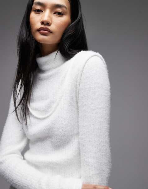 ASOS DESIGN - Top double épaisseur en maille duveteuse à col roulé - Blanc - view 1