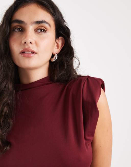 ASOS DESIGN - Top doux à col montant et épaulettes - Bordeaux, 3 de 4