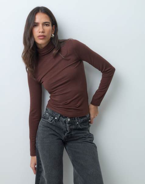 ASOS DESIGN top doux à col roulé à manches longues marron - view 1