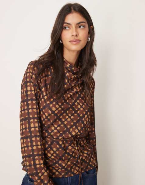 ASOS DESIGN - Top doux au toucher noué à la taille avec col bénitier - Carreaux - view 1