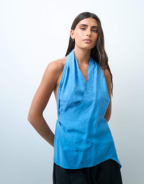 ASOS DESIGN top drapé à col halter bleu - view 1