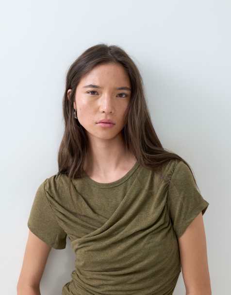 ASOS DESIGN - Top drapé à enfiler avec détail croisé à l'avant - Kaki - view 1