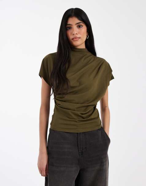 ASOS DESIGN - Top drapé à épaule torsadée - Olive foncé - view 1