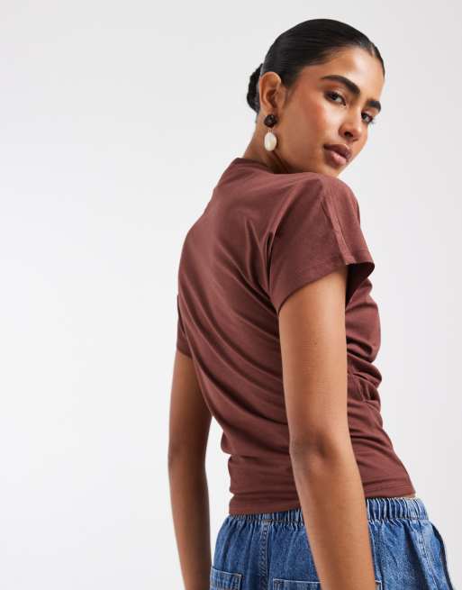 ASOS DESIGN - Top drapé à épaules torsadées - Chocolat, 3 de 4
