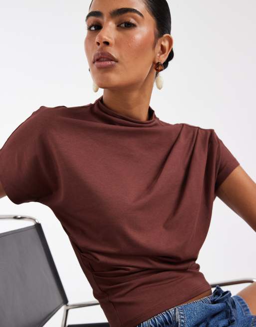 ASOS DESIGN - Top drapé à épaules torsadées - Chocolat, 4 de 4