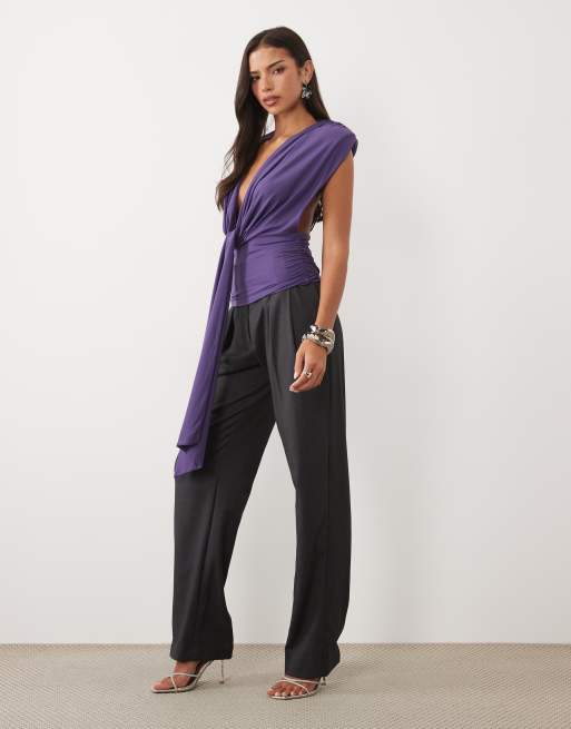 ASOS DESIGN top drapé à épaulettes prune, 2 de 4