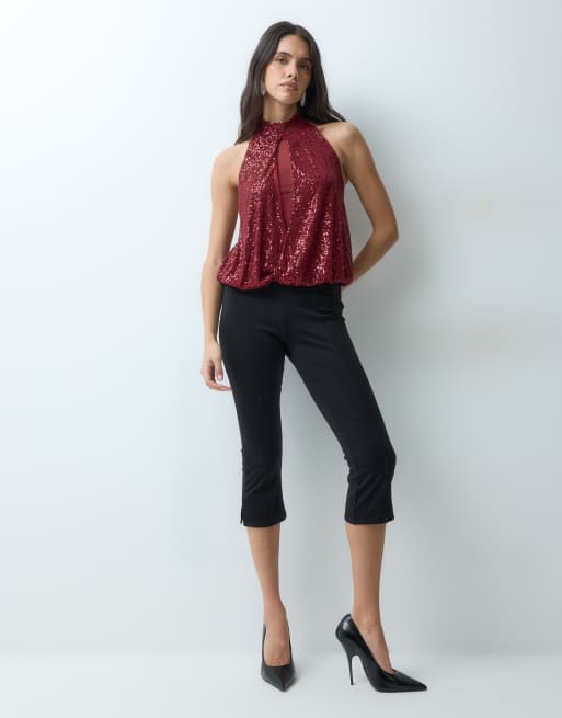 ASOS DESIGN top drapé à sequins en tulle bordeaux, 2 de 5