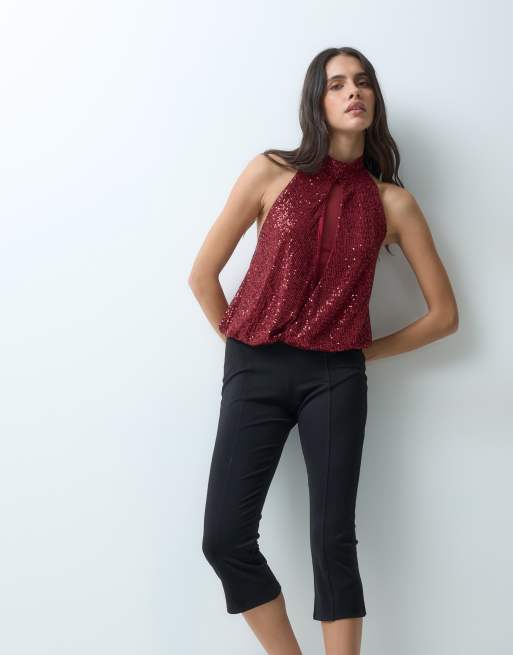 ASOS DESIGN top drapé à sequins en tulle bordeaux, 4 de 5