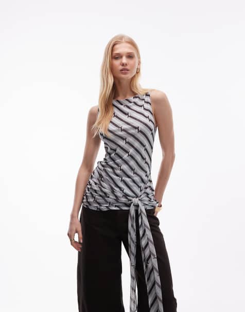 ASOS DESIGN - Top drapé en tulle imprimé à rayures - view 1