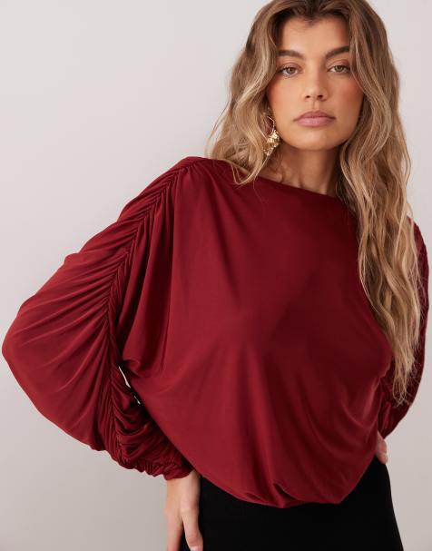 ASOS DESIGN top drapeado sin espalda con hombreras en burdeos - view 1