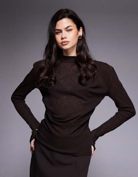 ASOS DESIGN - Top drappeggiato color cioccolato con collo alto - view 1