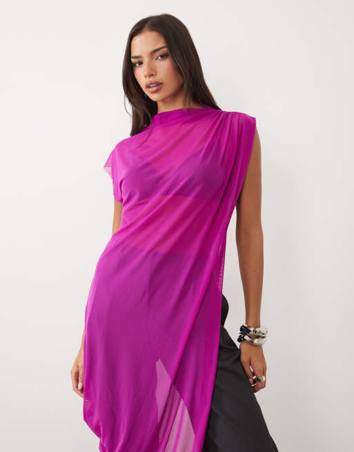 ASOS DESIGN top drappeggiato lungo asimmetrico viola, 2 di 4