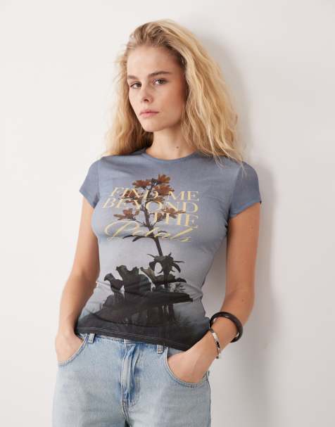 ASOS DESIGN - Top effet rétréci à manches courtes et imprimé graphique - Bleu - view 1