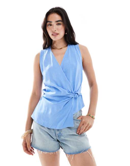 ASOS DESIGN - Top effetto lino con dettaglio avvolgente