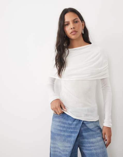 ASOS DESIGN top effetto seconda pelle con mantella arricciato a strati color crema - view 1