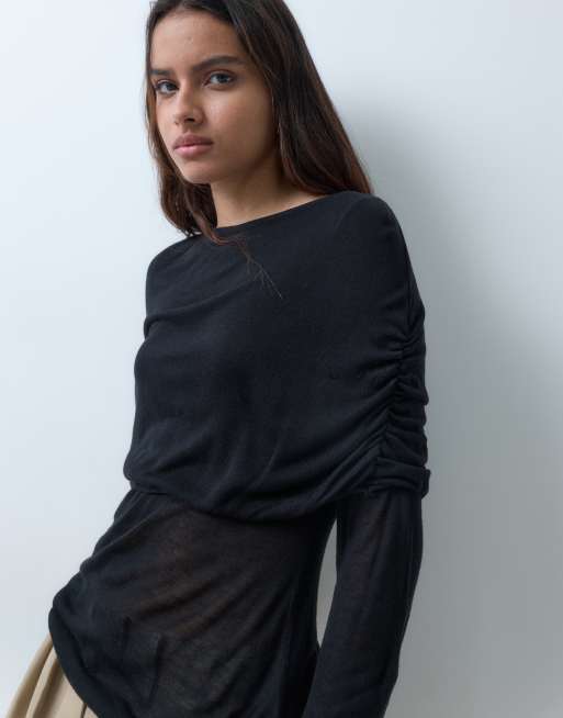 ASOS DESIGN top effetto seconda pelle con mantella drappeggiata a strati nero, 5 di 5