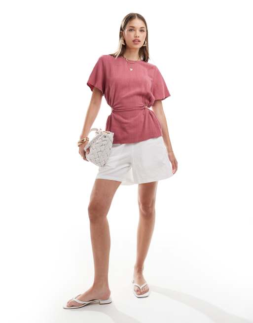 ASOS DESIGN - Top en aspect lin à dos ouvert - Blush
