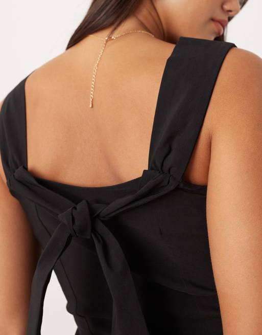 ASOS DESIGN - Top en bengaline à encolure carrée et bretelles longues - Noir, 3 de 4