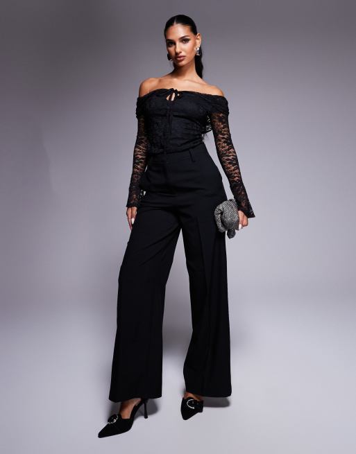 ASOS DESIGN - Top en dentelle à épaules dénudées et découpe goutte d'eau - Noir, 4 de 4