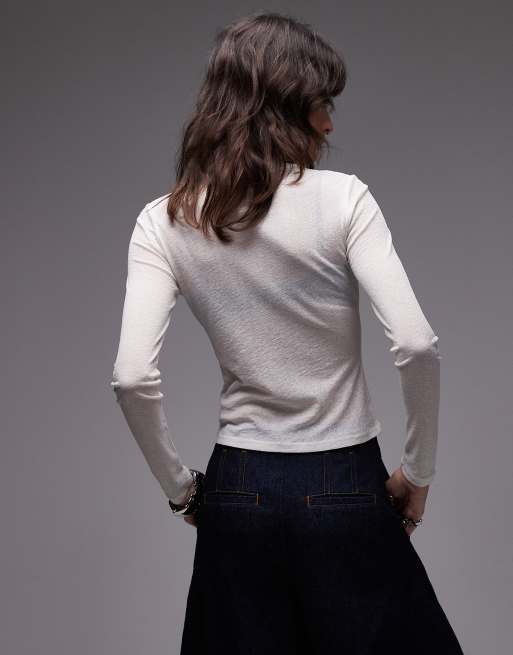 ASOS DESIGN - Top en gaze transparente à encolure montante - Ivoire, 4 de 4