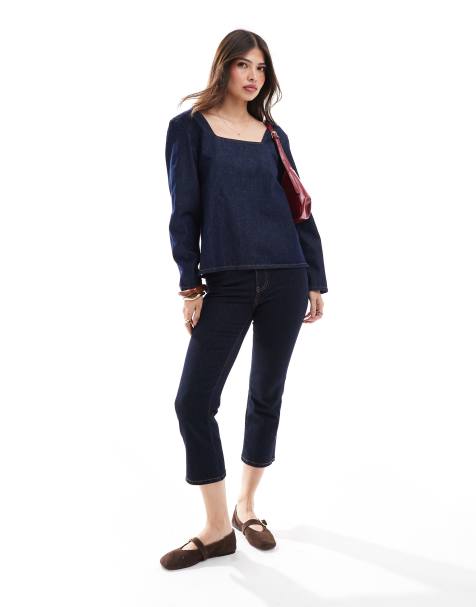 ASOS DESIGN - Top en jean cousu à manches longues - Bleu moyen - view 1