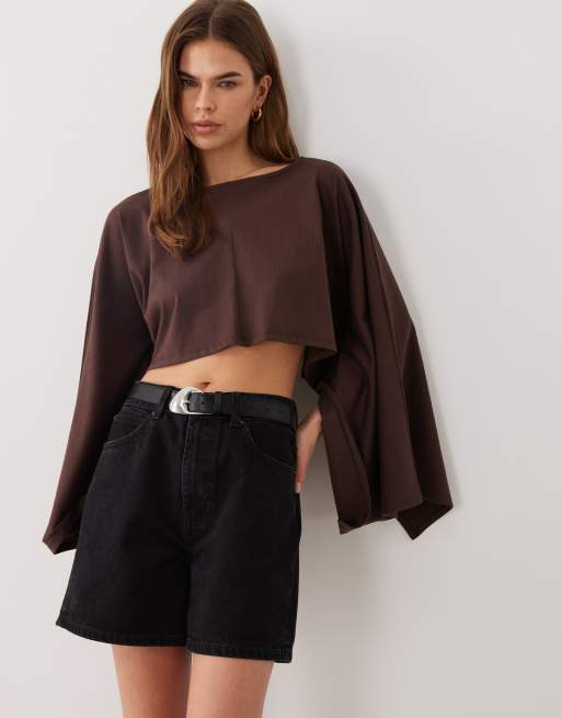 ASOS DESIGN - Top en jersey effet cape - Marron, 2 de 4