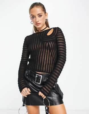 Haut Noir à Rayures Transparentes Mason - Taille 0 - Manches Longues - Neuf Sans étiquettes