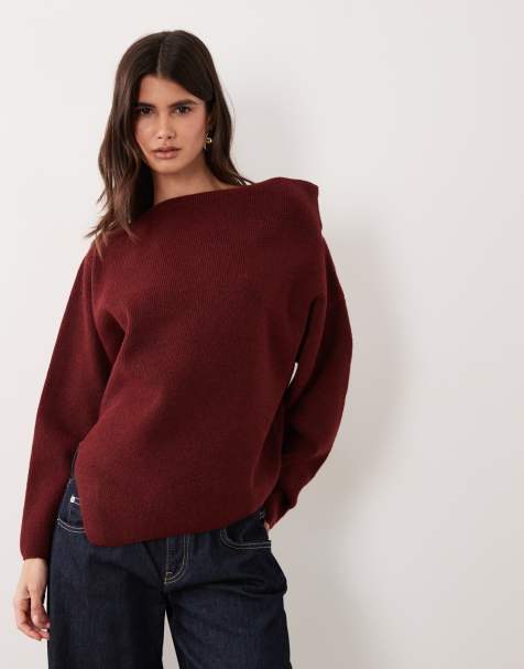 ASOS DESIGN top en maille à épaules dénudées bordeaux - view 1