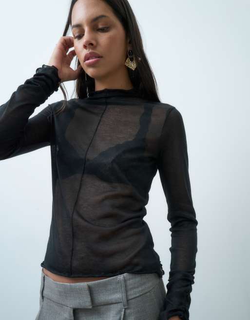 ASOS DESIGN top en maille à manches longues avec détail de couture en noir, 3 de 4
