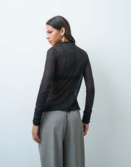 ASOS DESIGN top en maille à manches longues avec détail de couture en noir, 4 de 4