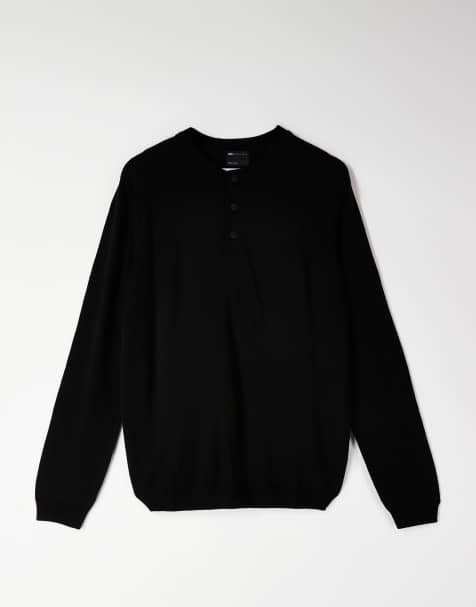 ASOS DESIGN - Top en maille à manches longues et col boutonné - Noir - view 1