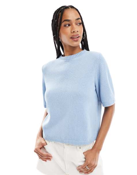 ASOS DESIGN - Top en maille à manches mi-longues - Bleu clair - view 1