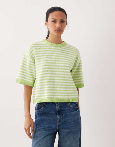 ASOS DESIGN - Top en maille à rayures et manches mi-longues - Vert - view 1