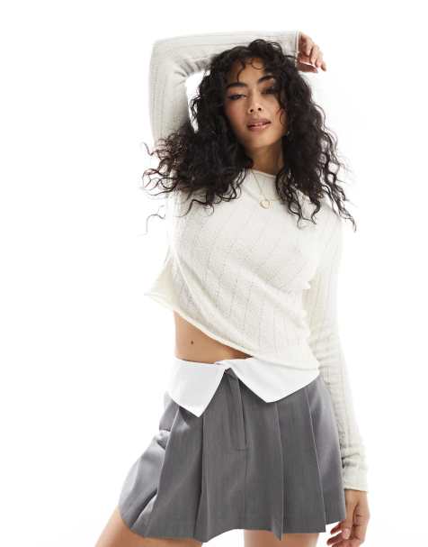 ASOS DESIGN - Top en maille bouclée à larges côtes - Crème - view 1