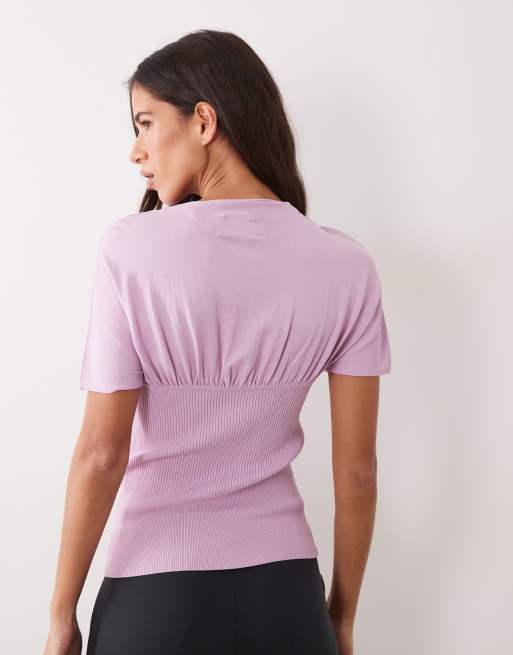 ASOS DESIGN top en maille fine à détail froncé à manches courtes en rose clair, 4 de 4
