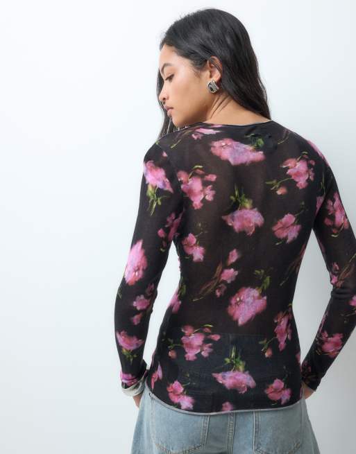 ASOS DESIGN top en maille seconde peau avec détail soutien-gorge imprimé fleuri, 5 de 5