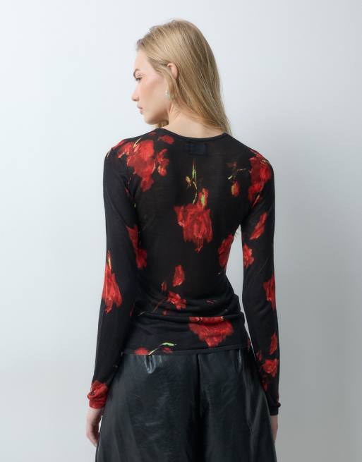 ASOS DESIGN top en maille transparente toucher doux à imprimé fleuri, 5 de 5