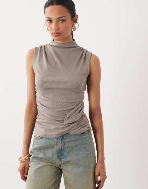 ASOS DESIGN - Top en modal à col cheminée et détail torsadé - Taupe - view 1