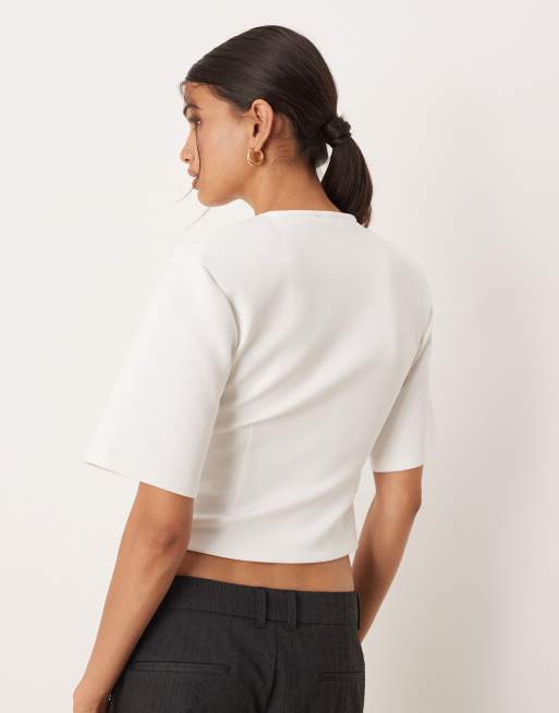 ASOS DESIGN - Top en point de Rome avec épaulettes avec lien à nouer à la taille - Ivoire, 4 de 4