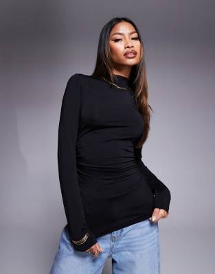 ASOS DESIGN - Top en polyamide à col montant et fronces sur les côtés - Noir | ASOS