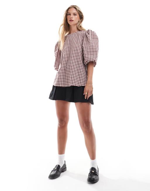 ASOS DESIGN - Top en popeline à carreaux vichy avec nœud contrastant au dos - Marron, 2 de 4