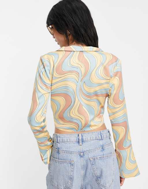 ASOS DESIGN - Top en satin froncé sur le devant à crochets et imprimé tourbillon, 4 de 4
